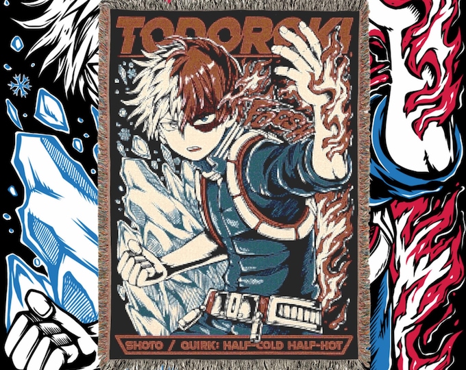 Anime & Manga Blankets - Woven 100% Premium Cotton Anime Throw Blanket with Colorful Fringe - Cozy Home Decor, Wall Tapestry, Gift