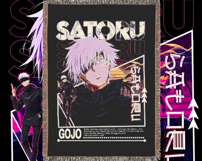 Anime & Manga Blankets - Woven 100% Premium Cotton Anime Throw Blanket with Colorful Fringe - Cozy Home Decor, Wall Tapestry, Japanese Gift