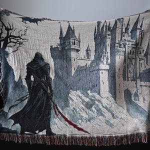 Vampire Anime Blankets Castle Art - Woven 100% Premium Cotton Throw Blanket with Colorful Fringe - Cozy Home Decor, Wall Tapestry, Gift