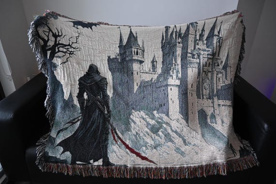 Vampire Anime Blankets Castle Art - Woven 100% Premium Cotton Throw Blanket with Colorful Fringe - Cozy Home Decor, Wall Tapestry, Gift