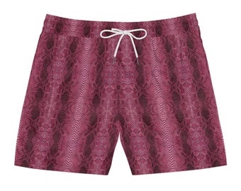 Pink Snake Skin Pattern Men's Mid-Length Swim Shorts - Stylish Reptile-Inspired shorts - Rave shorts, Festival outfit, Streetwear