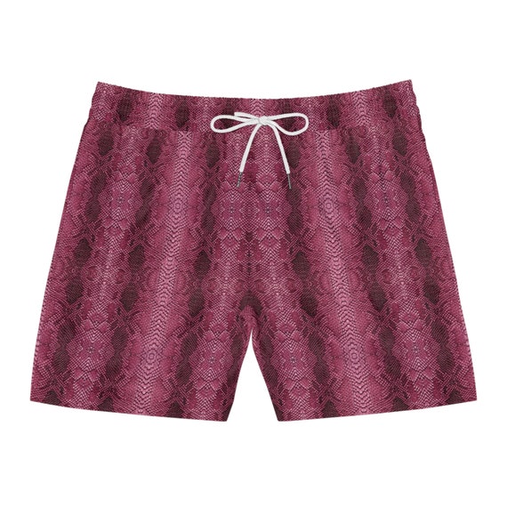 Pink Snake Skin Pattern Men's Mid-Length Swim Shorts - Stylish Reptile-Inspired shorts - Rave shorts, Festival outfit, Streetwear