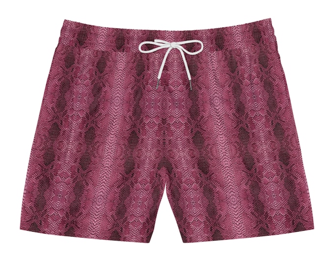 Pink Snake Skin Pattern Men's Mid-Length Swim Shorts - Stylish Reptile-Inspired shorts - Rave shorts, Festival outfit, Streetwear