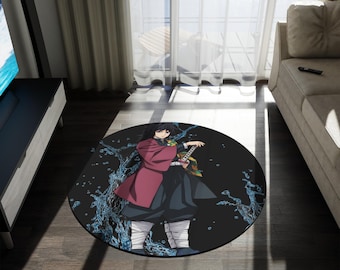 Anime & Manga Round Rug – 60" Otaku Room Decor, Gaming Floor Mat, Anime Watch Party Gift, Durable Chenille Rug for Bedroom or Den