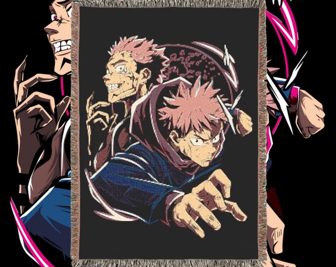 Anime & Manga Blankets - Woven 100% Premium Cotton Anime Throw Blanket with Colorful Fringe - Cozy Home Decor, Wall Tapestry, Gift