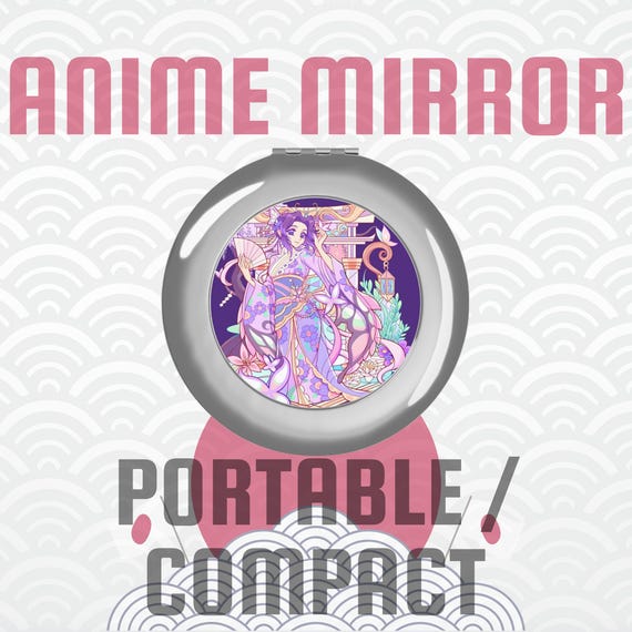 Anime Travel Mirror, Compact Pocket Mirror with Japanese Art, Kawaii Makeup Gift, Otaku Travel Accessory, Tokyo Japan Souvenir Must-Have