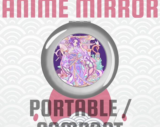 Anime Travel Mirror, Compact Pocket Mirror with Japanese Art, Kawaii Makeup Gift, Otaku Travel Accessory, Tokyo Japan Souvenir Must-Have