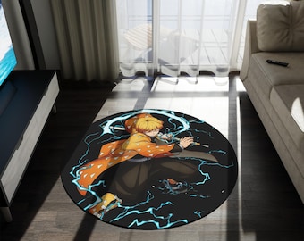 Anime & Manga Round Rug – 60" Otaku Room Decor, Gaming Floor Mat, Anime Watch Party Gift, Durable Chenille Rug for Bedroom or Den