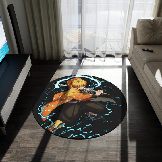 Anime & Manga Round Rug – 60" Otaku Room Decor, Gaming Floor Mat, Anime Watch Party Gift, Durable Chenille Rug for Bedroom or Den