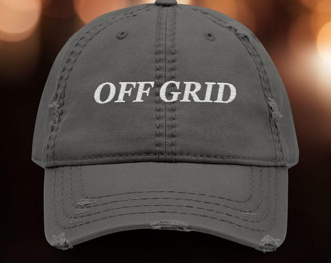 OFF GRID Distressed Dad Cap, Vintage Embroidered Hat, Two Word Quote Baseball Cap, Trendy Gift, Minimalist Streetwear Aesthetic Hat