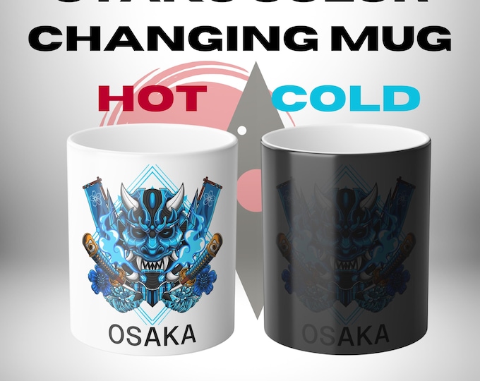 Color Changing Anime Mug - Heat Reveal Otaku Demon Mask Coffee Cup, Japanese Otaku Gift, Manga Mug for Anime Lovers, Hot Cold Magic Mug 11oz