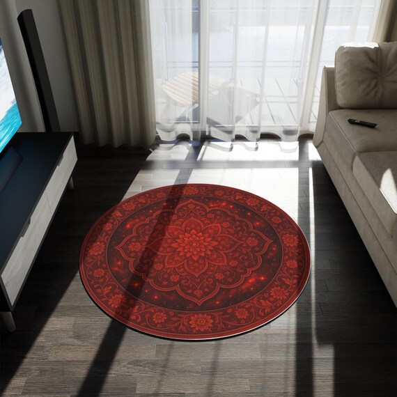 Colorful Persian Rug Design - 60" Round Rug for Bedroom, Home Decor, Kitchen Decor, Family Room Decor, Durable Chenille, Vintage Rug