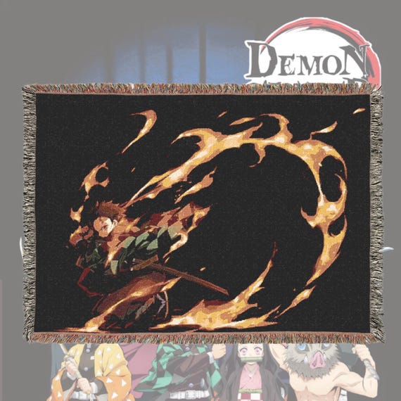 Anime & Manga Woven Blanket – 100% Cotton Throw with Fringe, Otaku Room Decor, Cozy Anime Gift, Wall Tapestry or Couch Accent