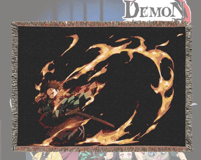 Anime & Manga Woven Blanket – 100% Cotton Throw with Fringe, Otaku Room Decor, Cozy Anime Gift, Wall Tapestry or Couch Accent