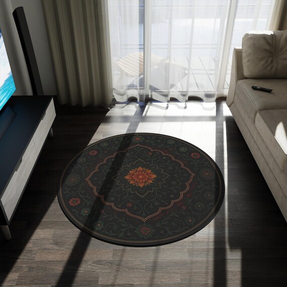 Colorful Persian Rug Design - 60" Round Rug for Bedroom, Home Decor, Kitchen Decor, Family Room Decor, Durable Chenille, Vintage Rug
