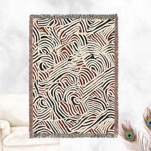 Moderne abstrakte gewebte Decke aus 100% Baumwolle - Vintage-Design mit bunten Fransen - gemütliches Wohndekor, Wandteppich oder Sofaakzent
