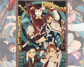 Anime & Manga Woven Blanket – 100% Cotton Throw with Fringe, Otaku Room Decor, Cozy Anime Gift, Wall Tapestry or Couch Accent