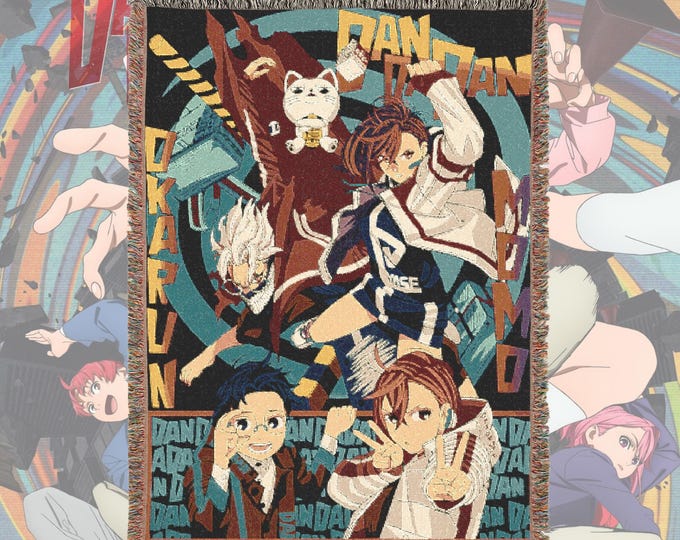 Anime & Manga Woven Blanket – 100% Cotton Throw with Fringe, Otaku Room Decor, Cozy Anime Gift, Wall Tapestry or Couch Accent