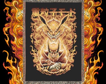 Anime & Manga Blankets - Woven 100% Premium Cotton Anime Throw Blanket with Colorful Fringe - Cozy Home Decor, Wall Tapestry, Gift