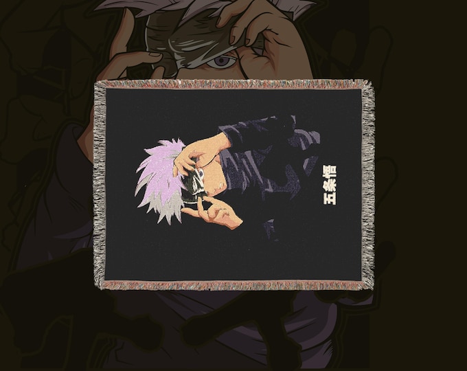 Cozy Anime Blanket 100% Cotton - Manga Throw with Fringe, Kawaii Otaku Gift, Room Decor Wall Tapestry, Cottagecore Couch Accent