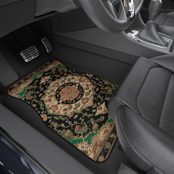 Green Persian-Inspired Car Mats - Set of 4 - Custom Car Mats With Non-Slipping Backing - Luxury Car Mats - Elegant Car Mats for Men & Women