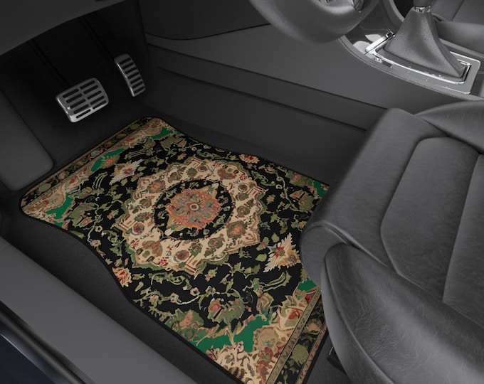 Green Persian-Inspired Car Mats - Set of 4 - Custom Car Mats With Non-Slipping Backing - Luxury Car Mats - Elegant Car Mats for Men & Women