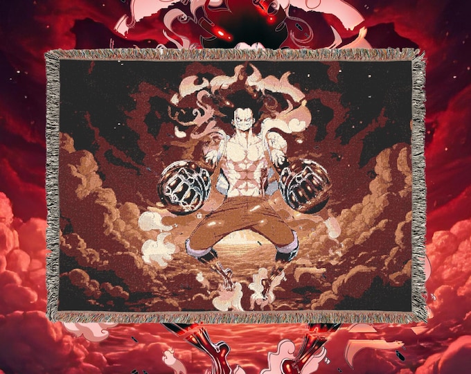 Anime & Manga Woven Blanket – 100% Cotton Throw with Fringe, Otaku Room Decor, Cozy Anime Gift, Wall Tapestry or Couch Accent