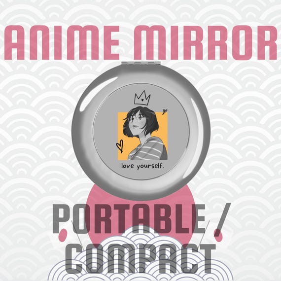 Anime Travel Mirror, Compact Pocket Mirror with Japanese Art, Kawaii Makeup Gift, Otaku Travel Accessory, Tokyo Japan Souvenir Must-Have