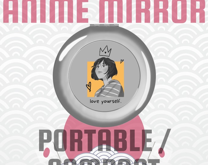 Anime Travel Mirror, Compact Pocket Mirror with Japanese Art, Kawaii Makeup Gift, Otaku Travel Accessory, Tokyo Japan Souvenir Must-Have