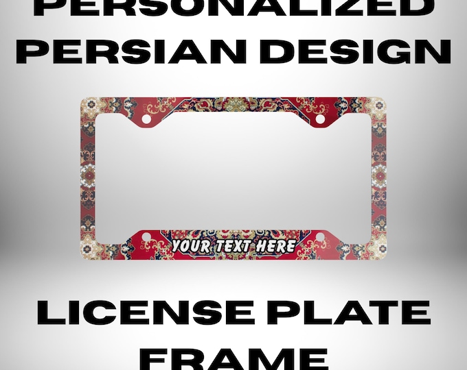 Personalized Persian Design License Plate Frame, Stylish Car Accessory, Middle Eastern Car Decor, Aesthetic Auto Gift for Her, Boho Bling