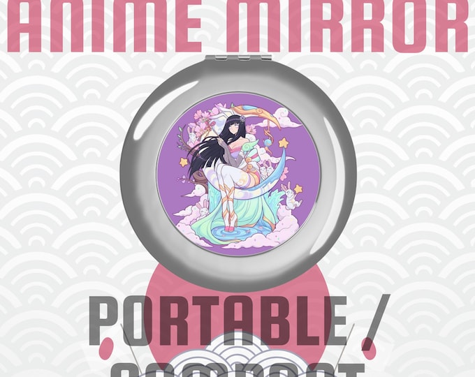 Anime Travel Mirror, Compact Pocket Mirror with Japanese Art, Kawaii Makeup Gift, Otaku Travel Accessory, Tokyo Japan Souvenir Must-Have
