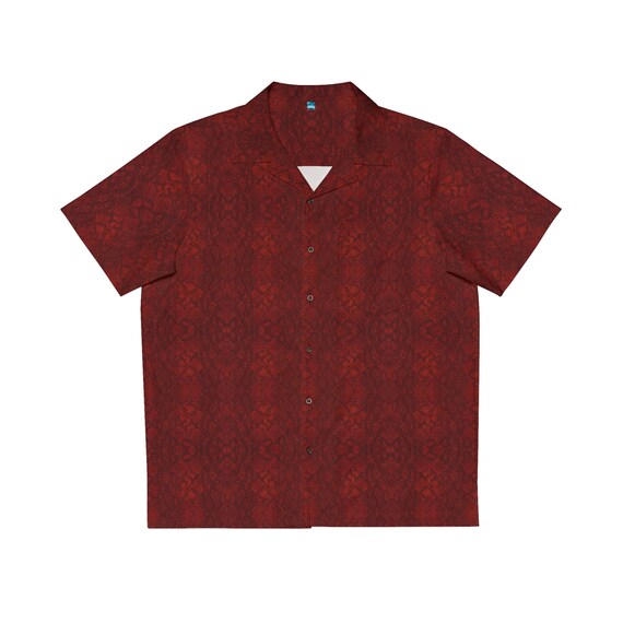 Red Snake Skin Pattern Short sleeve button-up for going out - Stylish Reptile-Inspired shirt - Rave, Festival outfit, Streetwear