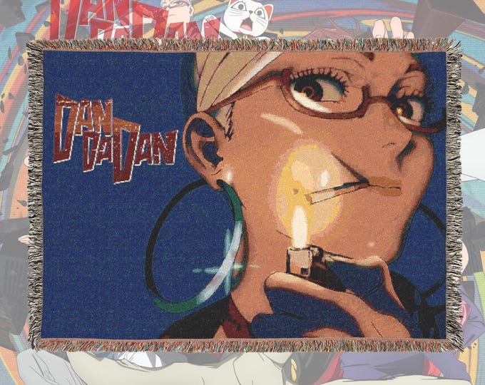 Anime & Manga Woven Blanket – 100% Cotton Throw with Fringe, Otaku Room Decor, Cozy Anime Gift, Wall Tapestry or Couch Accent