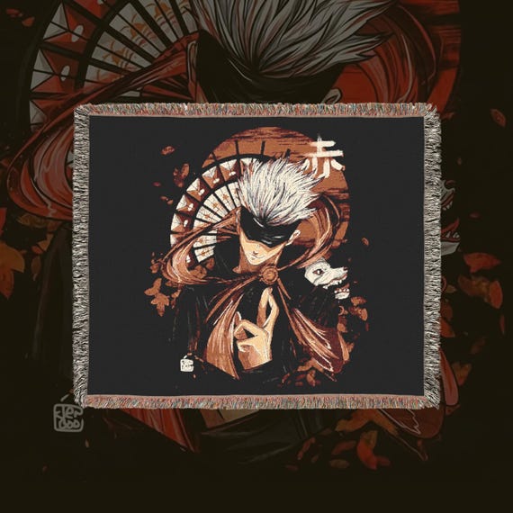 Anime & Manga Woven Blanket - 100% Cotton Throw with Fringe, Otaku Room Decor, Cozy Anime Gift, Wall Tapestry or Couch Accent