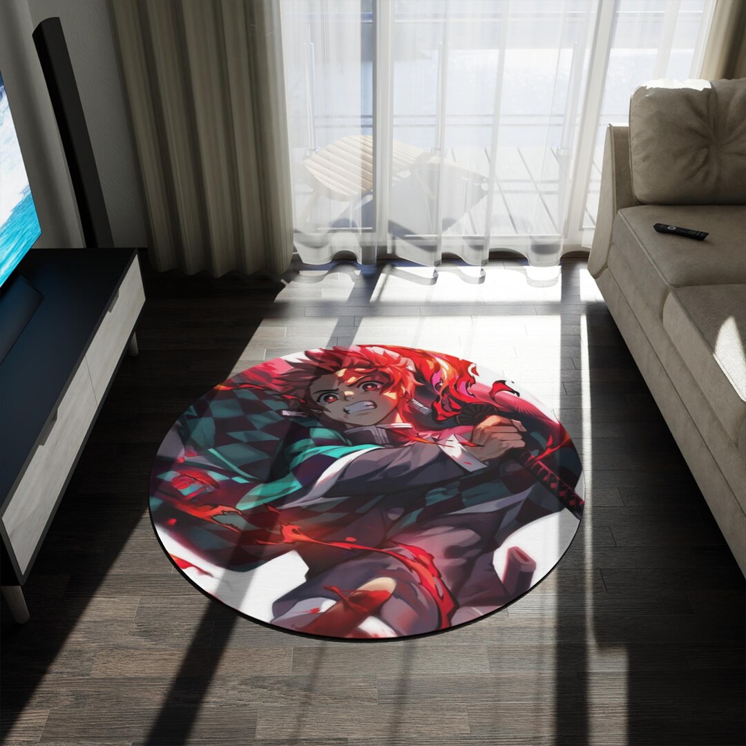 Tanjiro Rug Demon Slayer Anime Rug Tanjiro Kamado Design 60 Round Rug for Bedroom ...