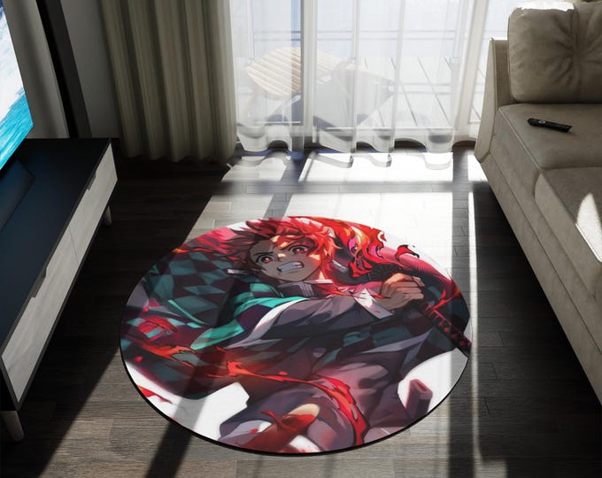 Anime & Manga Round Rug – 60" Otaku Room Decor, Gaming Floor Mat, Anime Watch Party Gift, Durable Chenille Rug for Bedroom or Den