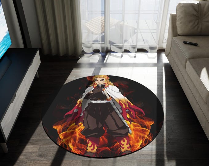 Anime & Manga Round Rug – 60" Otaku Room Decor, Gaming Floor Mat, Anime Watch Party Gift, Durable Chenille Rug for Bedroom or Den