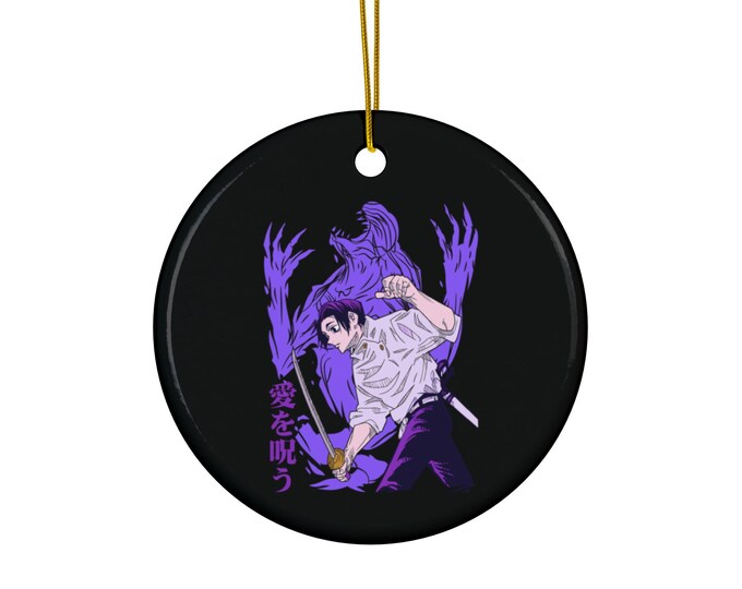 Anime Ceramic Ornament | Double-Sided Round Ornament | Kawaii Anime Holiday Decor | Otaku Christmas Ornament Gift | Anime Tree Decoration