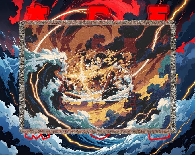 Anime & Manga Woven Blanket - Otaku Room Decor, Cozy Throw Gift, Wall Tapestry or Couch Accent, 100% Cotton with Fringe, Home/Game Decor