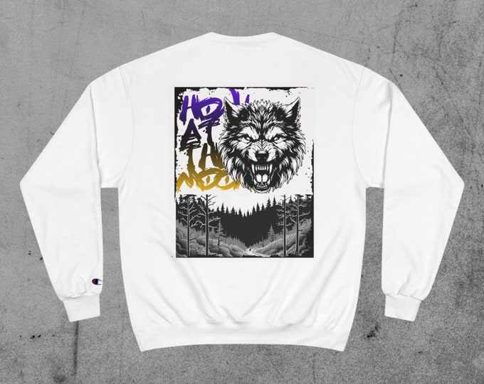 Wolf Graphic Champion Sweatshirt - Howl at the Moon Fierce Wolf Design - Cozy Streetwear Pullover Holiday - Gift for men fantasy sweatshirt