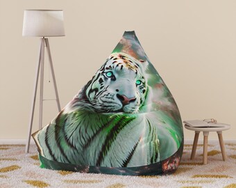 Galaxy White Tiger Space Bean Bag Chair Cover | Nebula Celestial Space | Bean Bag Cover for Teens and Adults | Home Decor | Dorm Room Decor