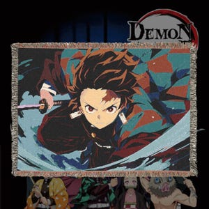 Anime & Manga Woven Blanket – 100% Cotton Throw with Fringe, Otaku Room Decor, Cozy Anime Gift, Wall Tapestry or Couch Accent