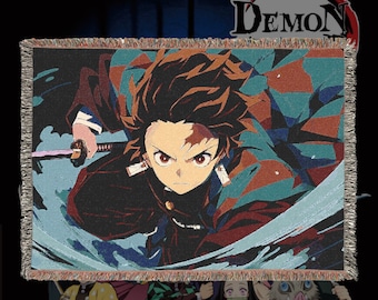 Anime & Manga Woven Blanket – 100% Cotton Throw with Fringe, Otaku Room Decor, Cozy Anime Gift, Wall Tapestry or Couch Accent