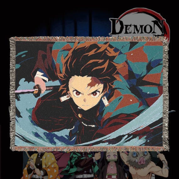 Anime & Manga Woven Blanket – 100% Cotton Throw with Fringe, Otaku Room Decor, Cozy Anime Gift, Wall Tapestry or Couch Accent