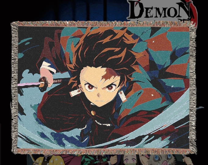 Anime & Manga Woven Blanket – 100% Cotton Throw with Fringe, Otaku Room Decor, Cozy Anime Gift, Wall Tapestry or Couch Accent