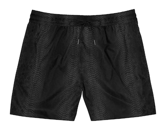 Black Snake Skin Pattern Men's Mid-Length Swim Shorts - Stylish Reptile-Inspired shorts - Rave shorts, Festival outfit, Streetwear Gifts