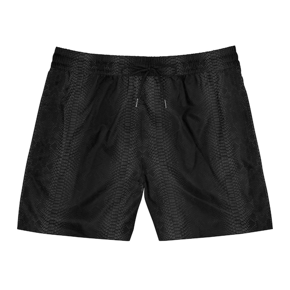 Black Snake Skin Pattern Men's Mid-Length Swim Shorts - Stylish Reptile-Inspired shorts - Rave shorts, Festival outfit, Streetwear Gifts