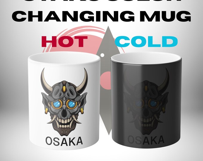 Color Changing Anime Mug - Heat Reveal Otaku Demon Mask Coffee Cup, Japanese Otaku Gift, Manga Mug for Anime Lovers, Hot Cold Magic Mug 11oz