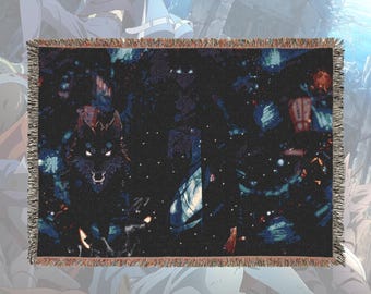 Anime & Manga Woven Blanket – 100% Cotton Throw with Fringe, Otaku Room Decor, Cozy Anime Gift, Wall Tapestry or Couch Accent