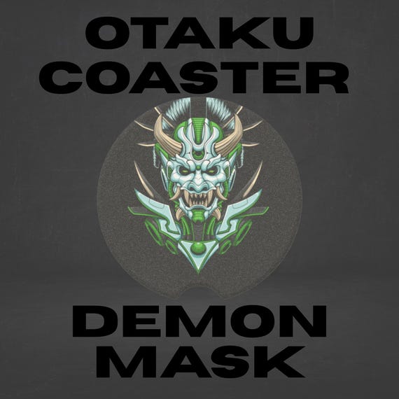 Otaku Demon Mask Car Coaster, Japanese Art Car Accessory, Stone Cup Holder Insert, Road Trip Gift, Asian Decor, Travel Coaster, Car Gift